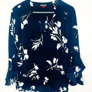 Vince Camuto Black and White Floral V-Neck Blouse - Size M